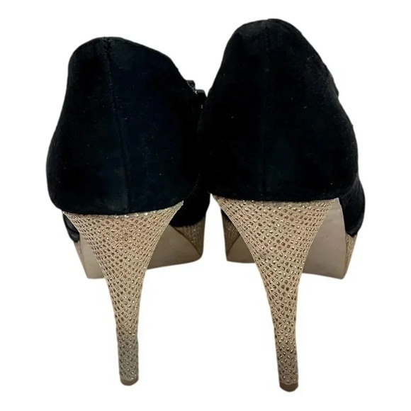 Kate & Mel Black Shoes Size 8 Suede Leather Zip Gold 5 in Gold Stiletto Heels - Picture 6 of 12